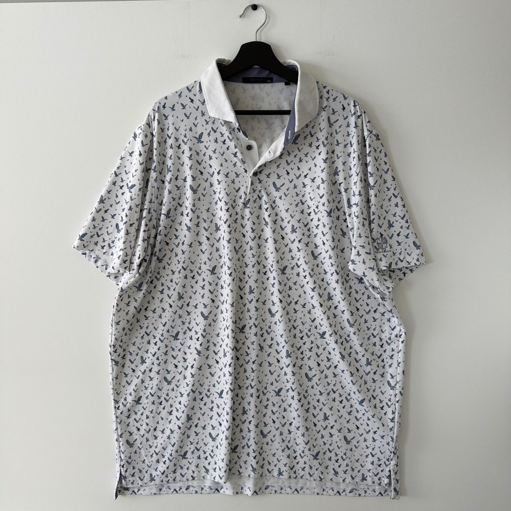 Greyson Mens XXL Bird Print Golf Polo Shirt White Navy New Albany